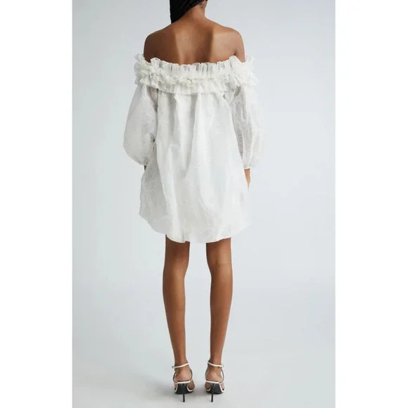 Cinq à Sept Women Nava Floral Embroidery Off the Shoulder Minidress Ivory Size 6